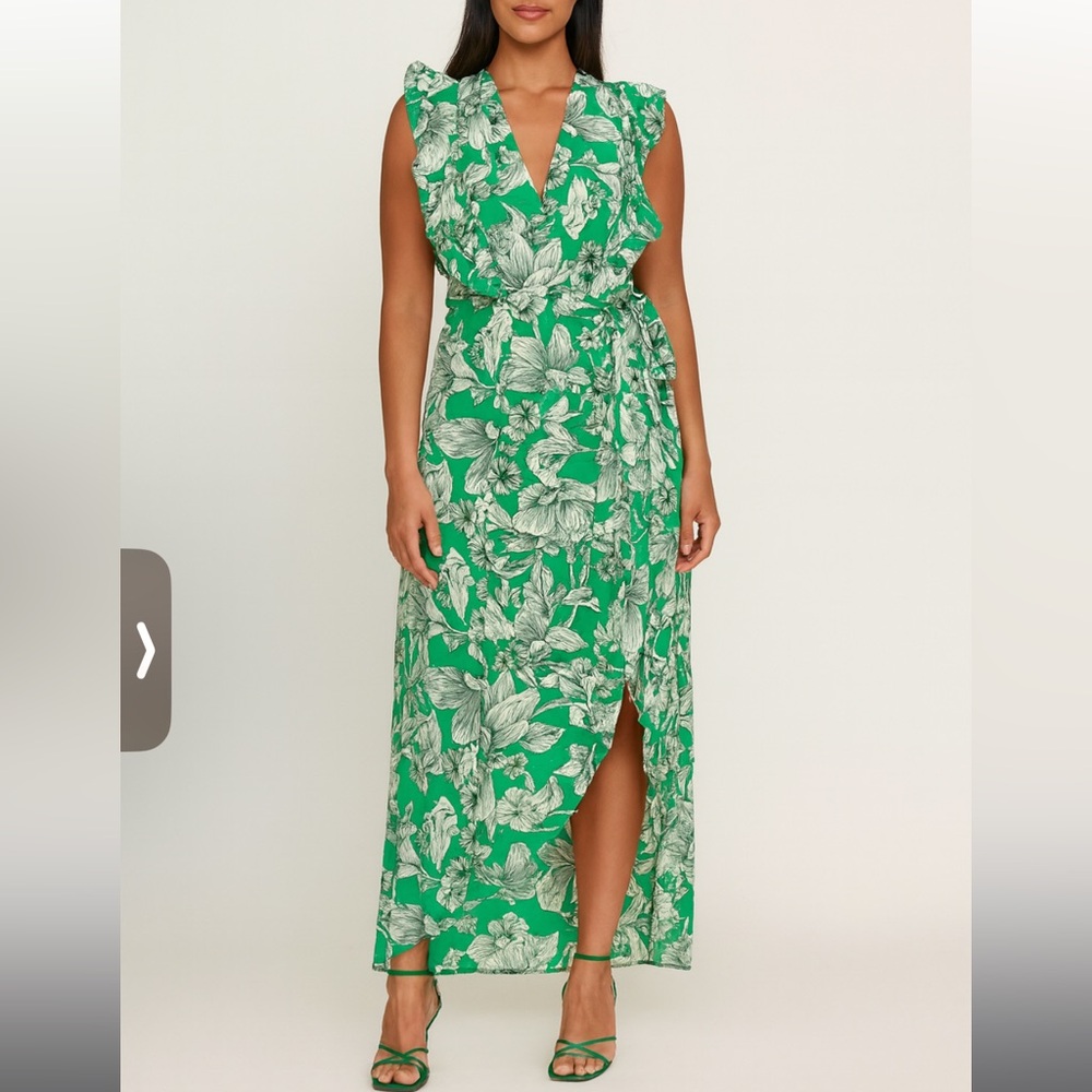 Summer Maxi floral faux wrap dress green